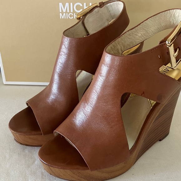 Michael Kors Shoes - Michael Kors Tan Leather Wedges